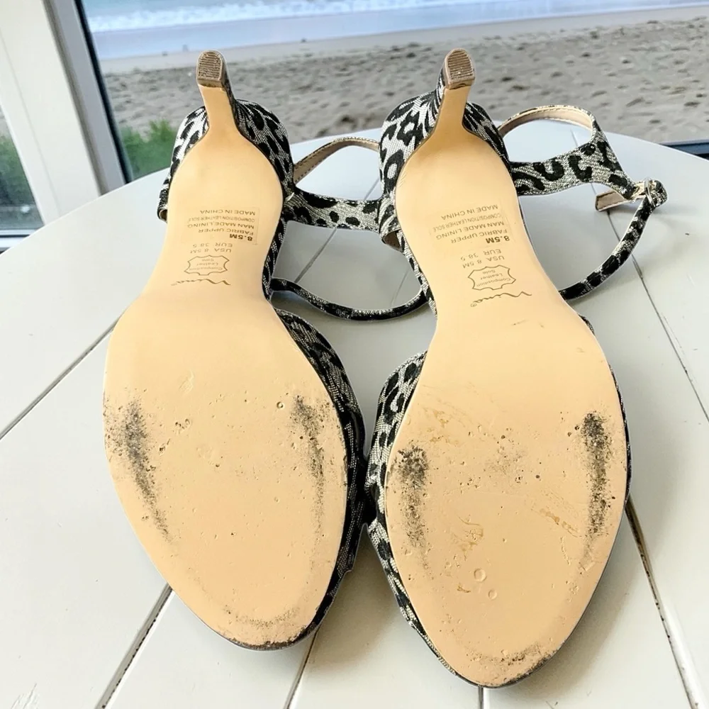 Nina Sparkle Silver Leopard Print Heeled Sandals with Ankle Strap - Picture 8 of 12